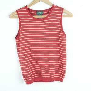 Vintage Lauren Ralph Lauren Small Silk Knit Tank Top Red Stripe Preppy Heritage